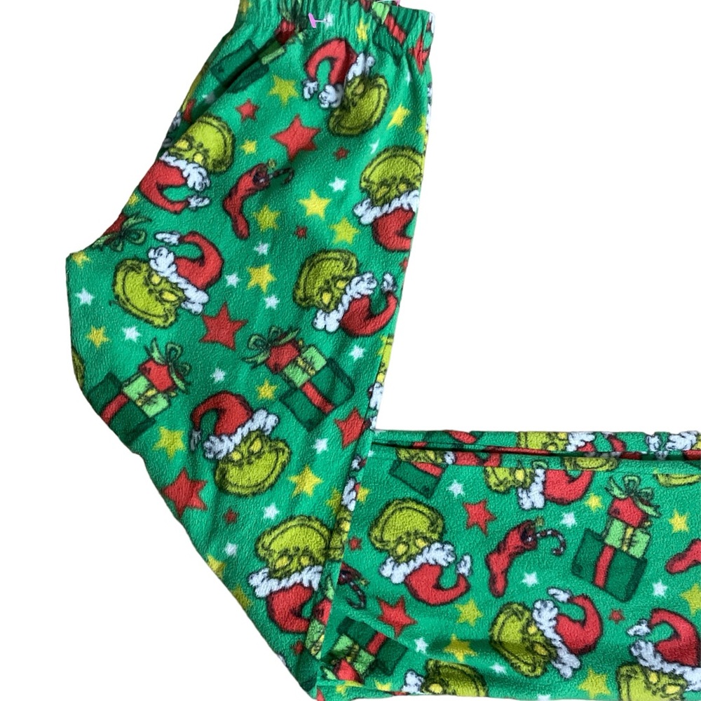 Dr Seuss Grinch holiday Christmas green red soft fleece lounge pj pajama pants L